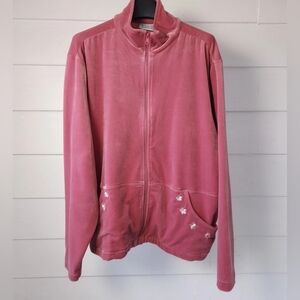 Vintage NWF Pink Velour Jacket Y2K Sequin Floral Track Jacket Soft Girl M​
